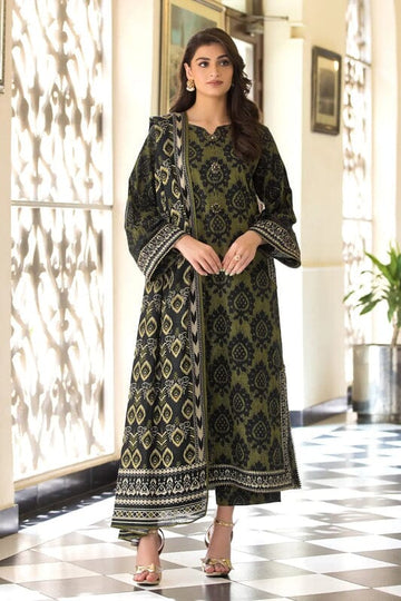 3PC Stitched Printed Linen Suit A-01 Embroidered KHAS STORES
